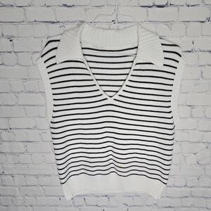 Black and White Striped Knit Sweater Vest Size L